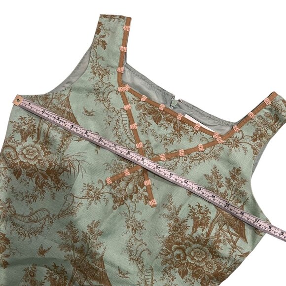 Vintage Jessica Howard Linen Blend Floral Bird‎ Print Midi Dress Aqua Size 6 - Picture 6 of 8